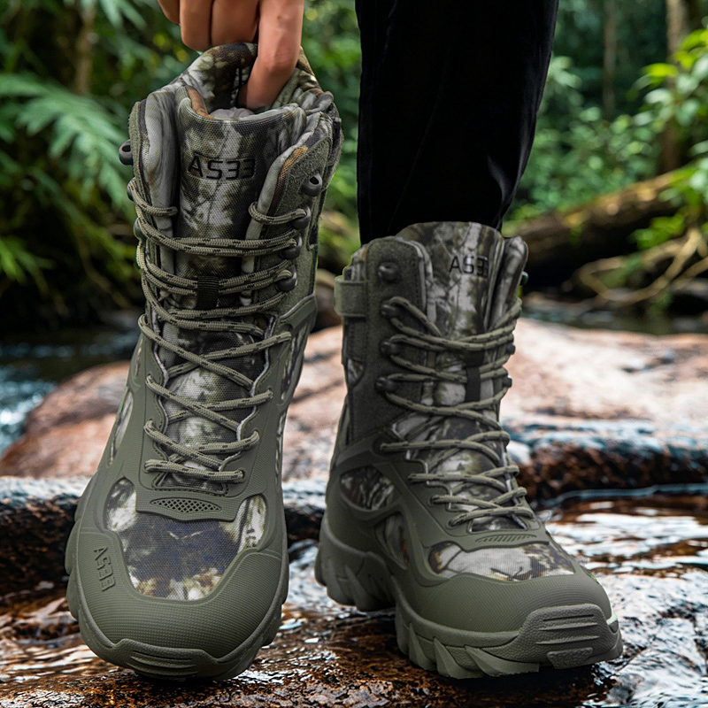 男性の戦術的なブーツ屋外超軽量安全足首通気性男性軍ブーツレー - Men'S Shoes Zipper のレビューと価格