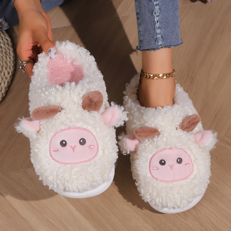 冬素敵な小さな羊のスリッパ女性男性用かわいい子羊ぬいぐるみホ - Men Shoes Winter のレビューと価格