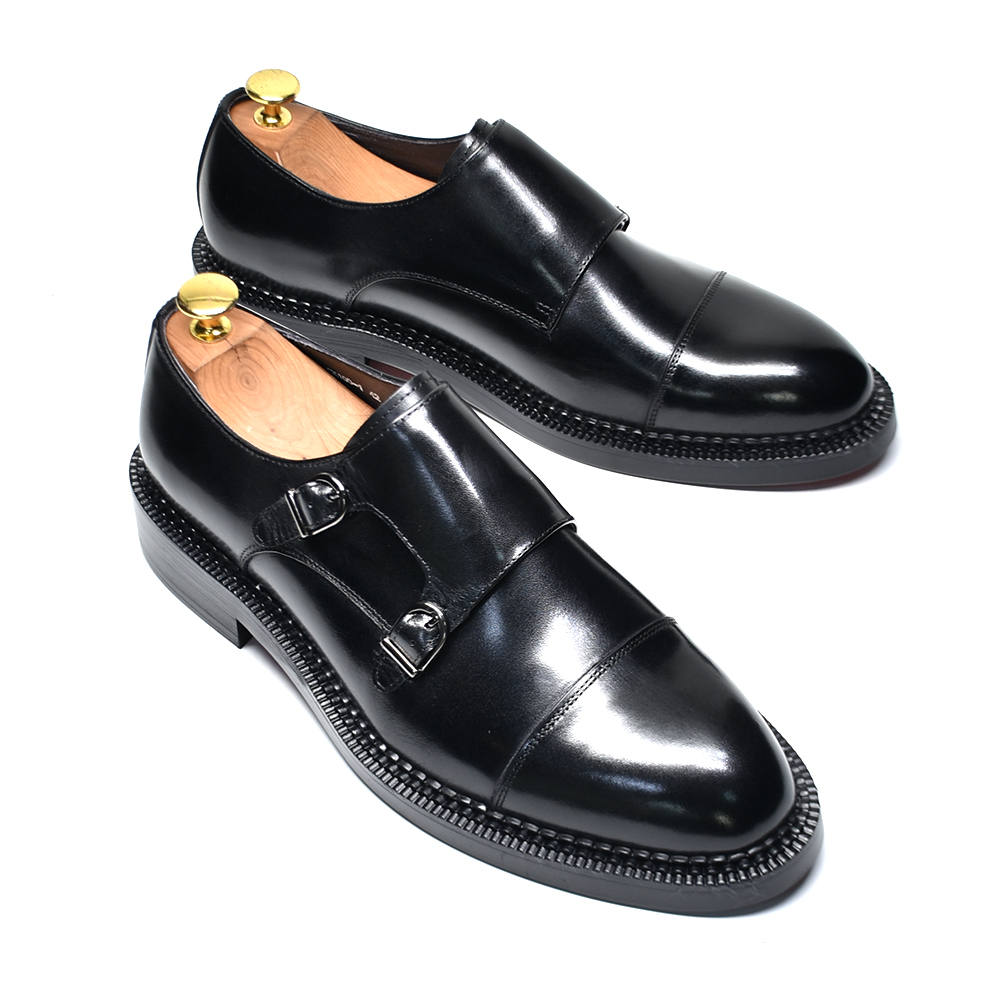 高級本革製メンズウェディングドレスシューズ、バックル付きモン - Men Shoes Red Bottom のレビューと価格